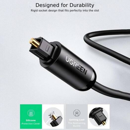 UGREEN Optical Audio Cable, Toslink SPDIF Type, PVC Material, Gold-Plated Connector, Fiber Optic Cable, 1.5m Cable Length, Universal Compatibility, Black | 70891/70892 thumbnail 2