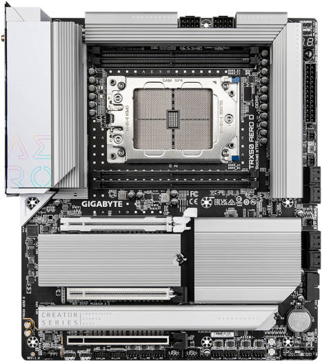 Gigabyte TRX50 AERO D sTR5 E-ATX Motherboard, AMD TRX50 Chipset, 4x DDR5 DIMM 1TB Max, PCIe 5.0 / 2x PCIe x16, 4xM.2, USB 3.2 / USB4 Type-C, Wi-Fi 7, Marvell 10GbE, White | TRX50 AERO D thumbnail 2