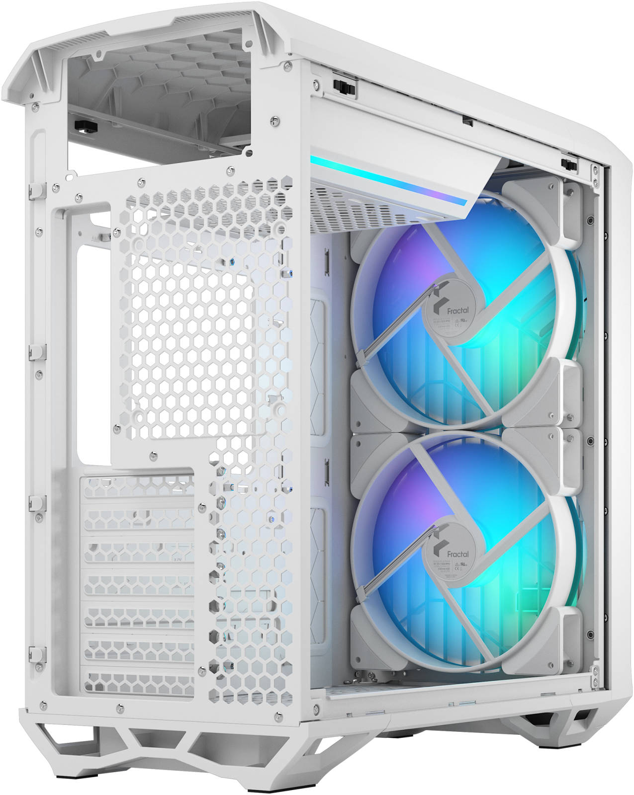 Fractal Design Torrent Mid-Tower Case with Clear Tempered Glass Side Panel and RGB Fans, Up to 360mm Radiator & 6x120mm Fans Support, 3x 2.5" Drive, USB 3.1 C/USB 3.0, White | FD-C-TOR1A-07 thumbnail 3