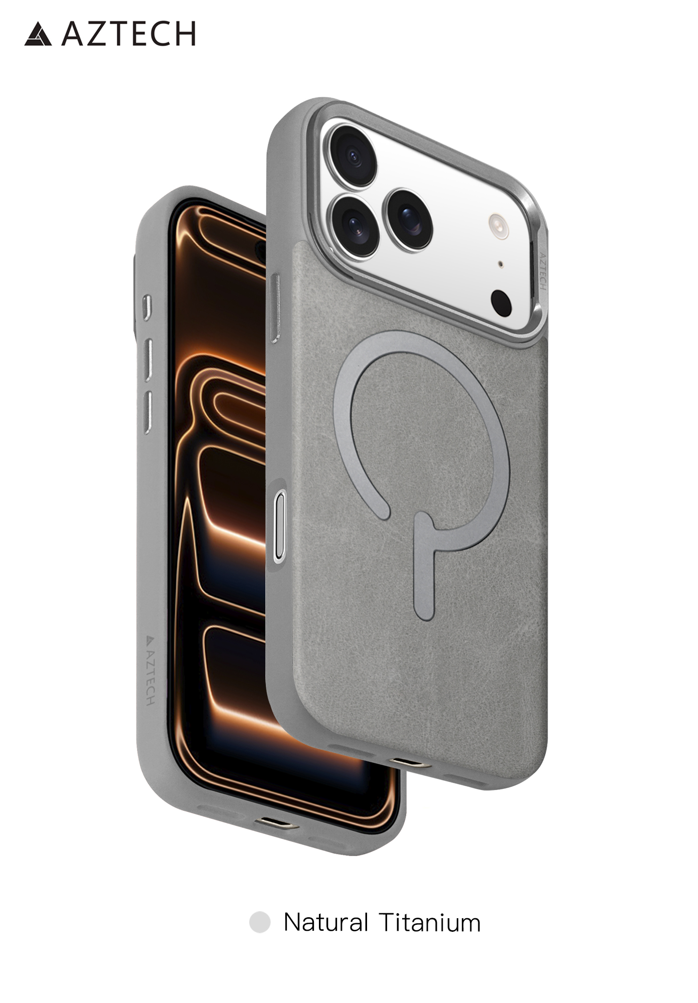 AZTECH Premium Leather Case 17 Pro Max Gray Titanium - Image 1