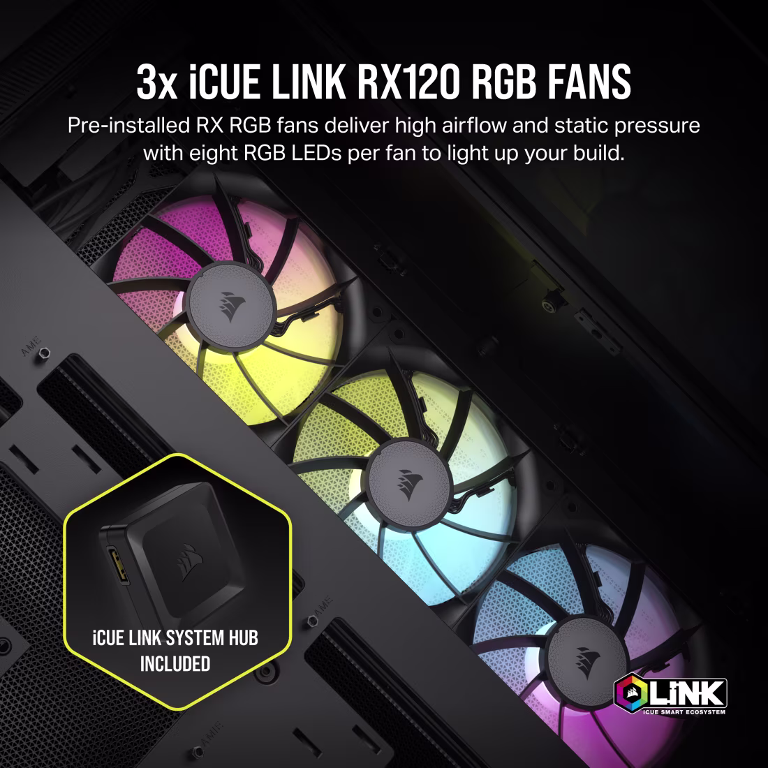 Corsair iCUE LINK 6500X RGB Mid-Tower ATX Computer Case, 3x RX RGB Pre-Installed Fans, Up to 360mm Radiator & 10x Fan Support, Dual Chamber Design, Tempered Glass, Modern I/O, Black | CC-9011269-WW thumbnail 5
