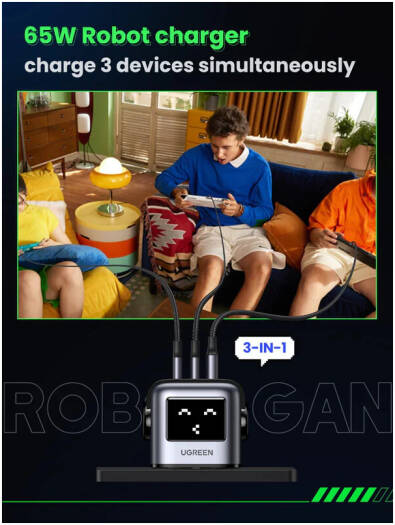 UGREEN Uno 65W Charger, 2-Port USB-C, 1-Port USB-A, Nexode Uno GaN, LED Display, Compatible With iPhone, SAMSUNG & Macbook, Black | CD361 thumbnail 4