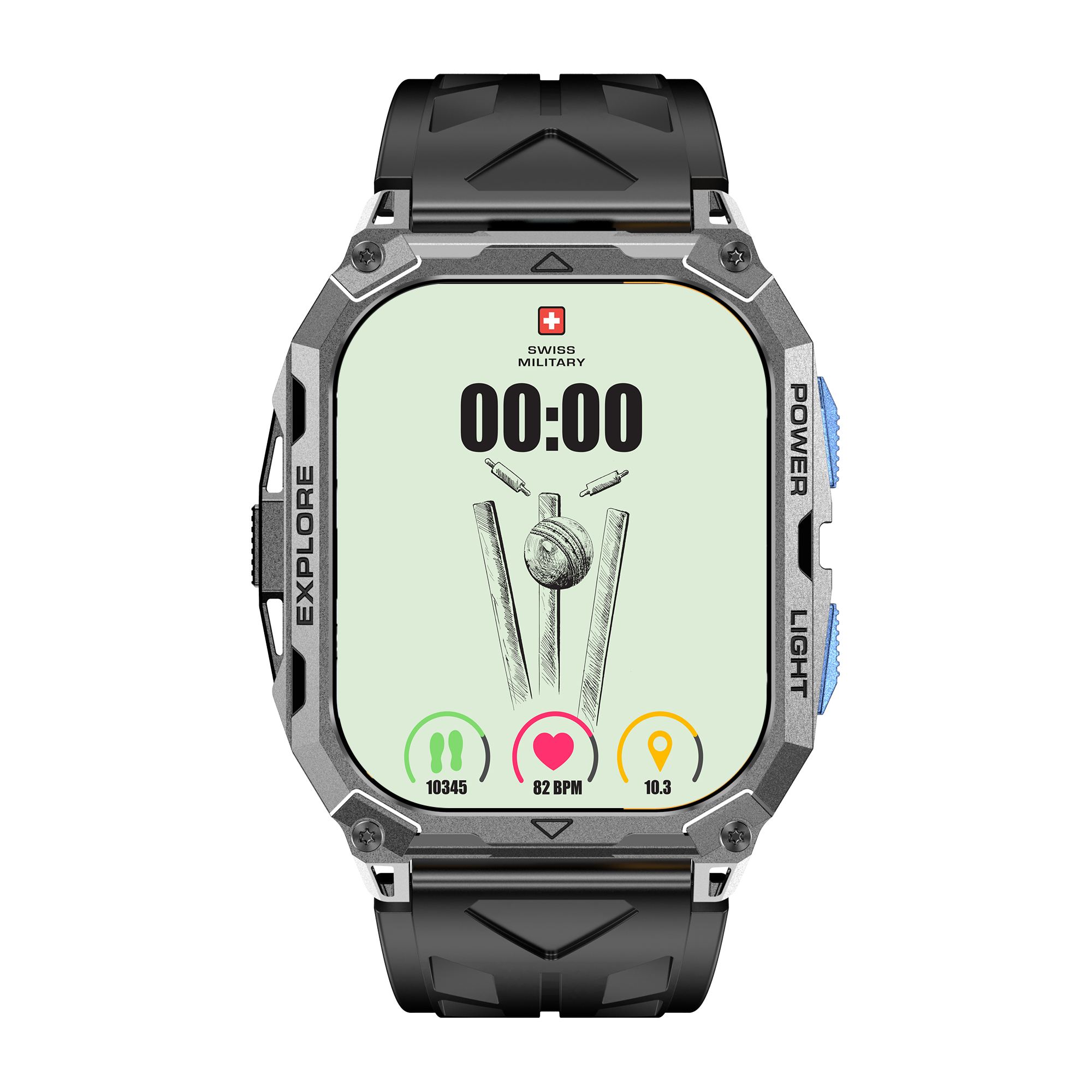 SWISS MILITARY ALPS SPORTS WATCH AMOLED ADVENTURE, BLUE BUTTON, GUN FRAME, BLACK SILVER STRAP thumbnail 2