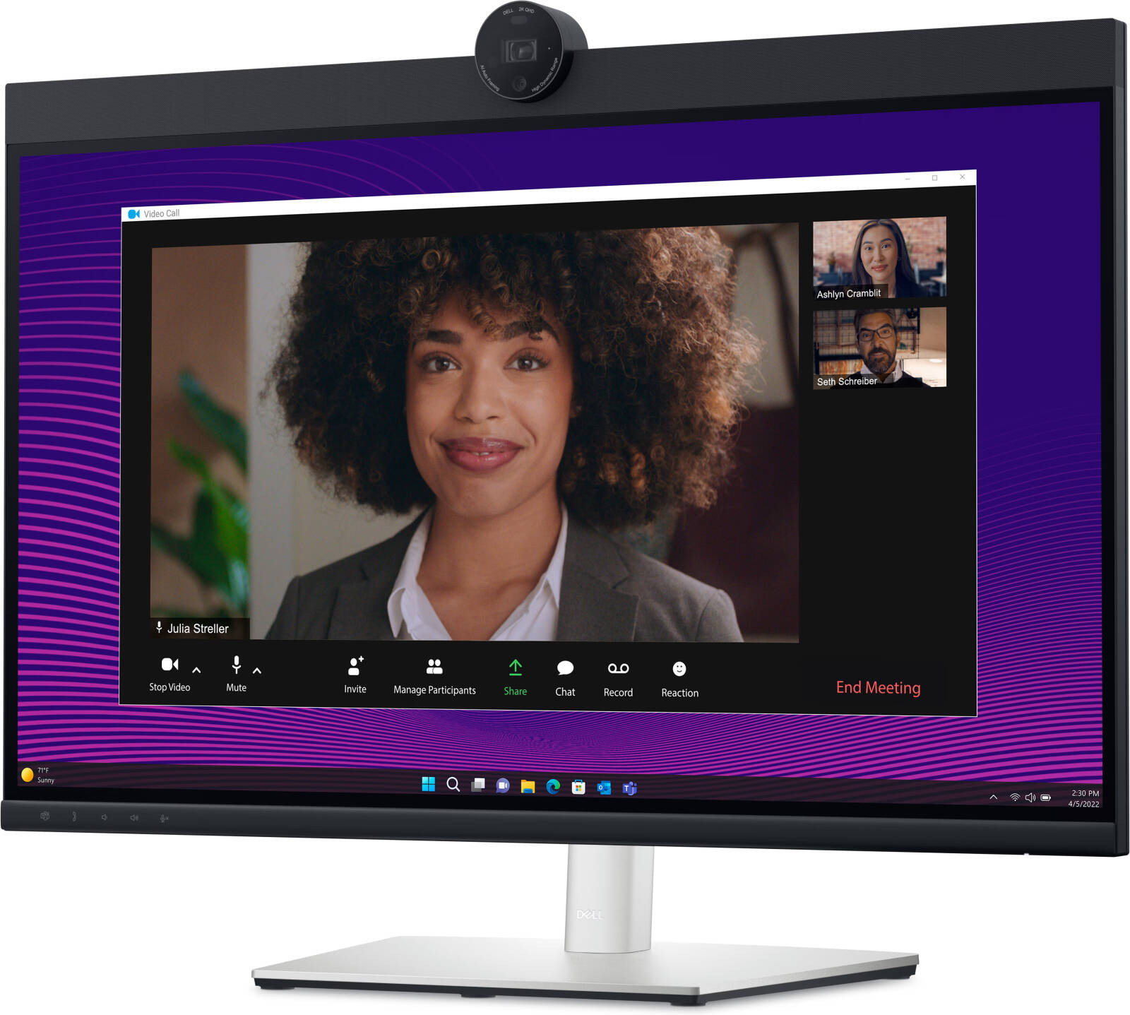 Dell P2724DEB Video Conferencing Monitor, 27" QHD IPS Display, 60Hz Refresh Rate, 5ms (Fast GtG) Response Time, Built-In Camera, Microphone, & Speaker, 16.7M Color Display, Black/White | P2724DEB thumbnail 2