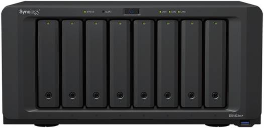 Synology DiskStation DS1823xs+ 8-Bay NAS Enclosure, AMD Ryzen V1780B 4-Core Base, 8GB RAM, 3.5" SATA HDD, 2.5" SATA & M.2 228 NVMe SSD Compatible, 3x RJ-45 LAN Ports, 3x USB-A Ports, Black | DS1823xs+ - Image 1