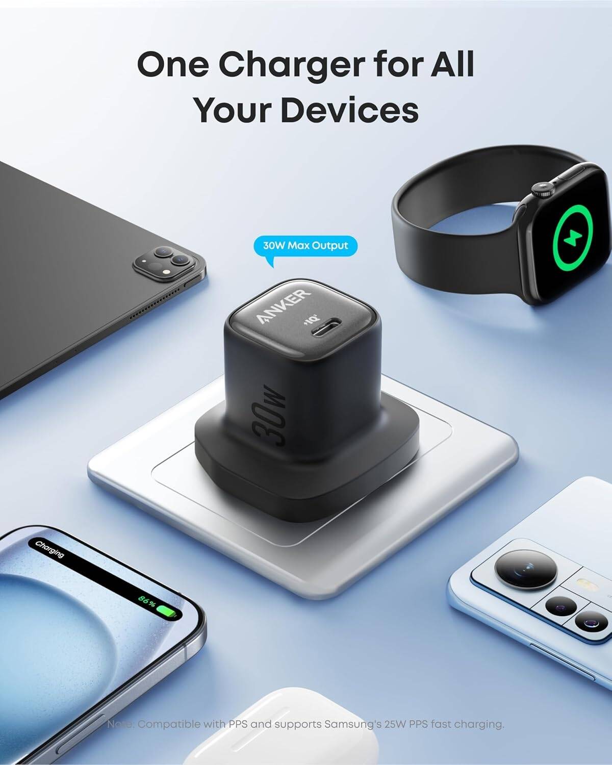 Anker Zolo Compact GaN USB-C Charger, 30W USB-C Plug, Enhanced Temperature Control, Compact Design & 3X Faster Charging, Black | B2698 thumbnail 7
