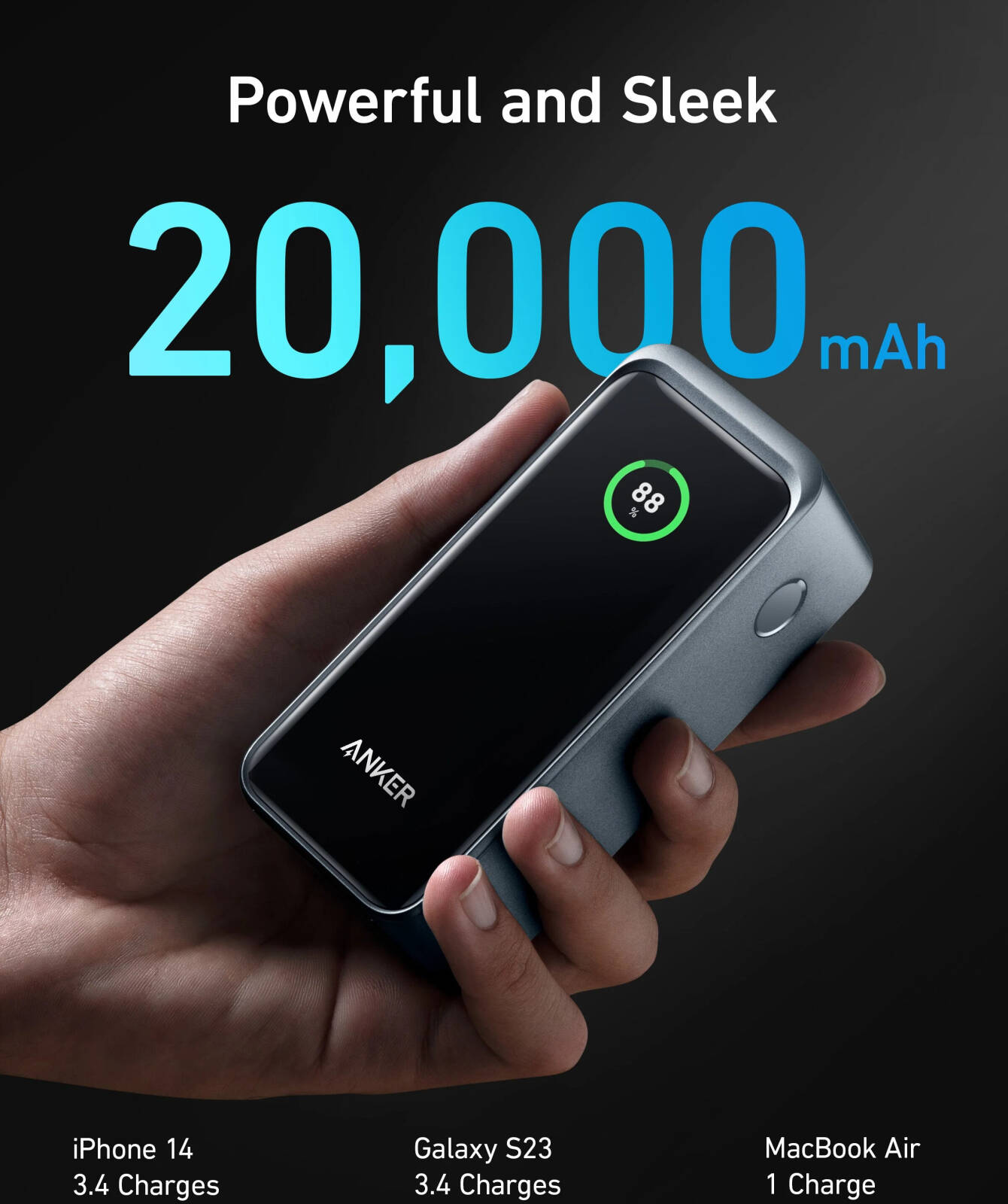 Anker Prime 20,000mAh 200W Power Bank, 65W USB-A Single-Port Max, Smart Display, Active Shield 2.0, Ultra Compact Dynamic Power, 3.0 Power Delivery, 100W 2 USB-C Port, Black | A1336 thumbnail 3