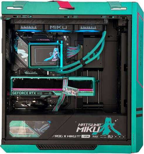 Asus Hatsune Miku Edition Gaming PC - AMD Ryzen 7 9800X3D (8C/16T), NVIDIA RTX 5080 16GB, 32GB DDR5 RAM 6000MHz, 2TB SSD Gen 5, 1200W PSU, 360mm LC, Wi-Fi + BT, Win11 Pro thumbnail 6