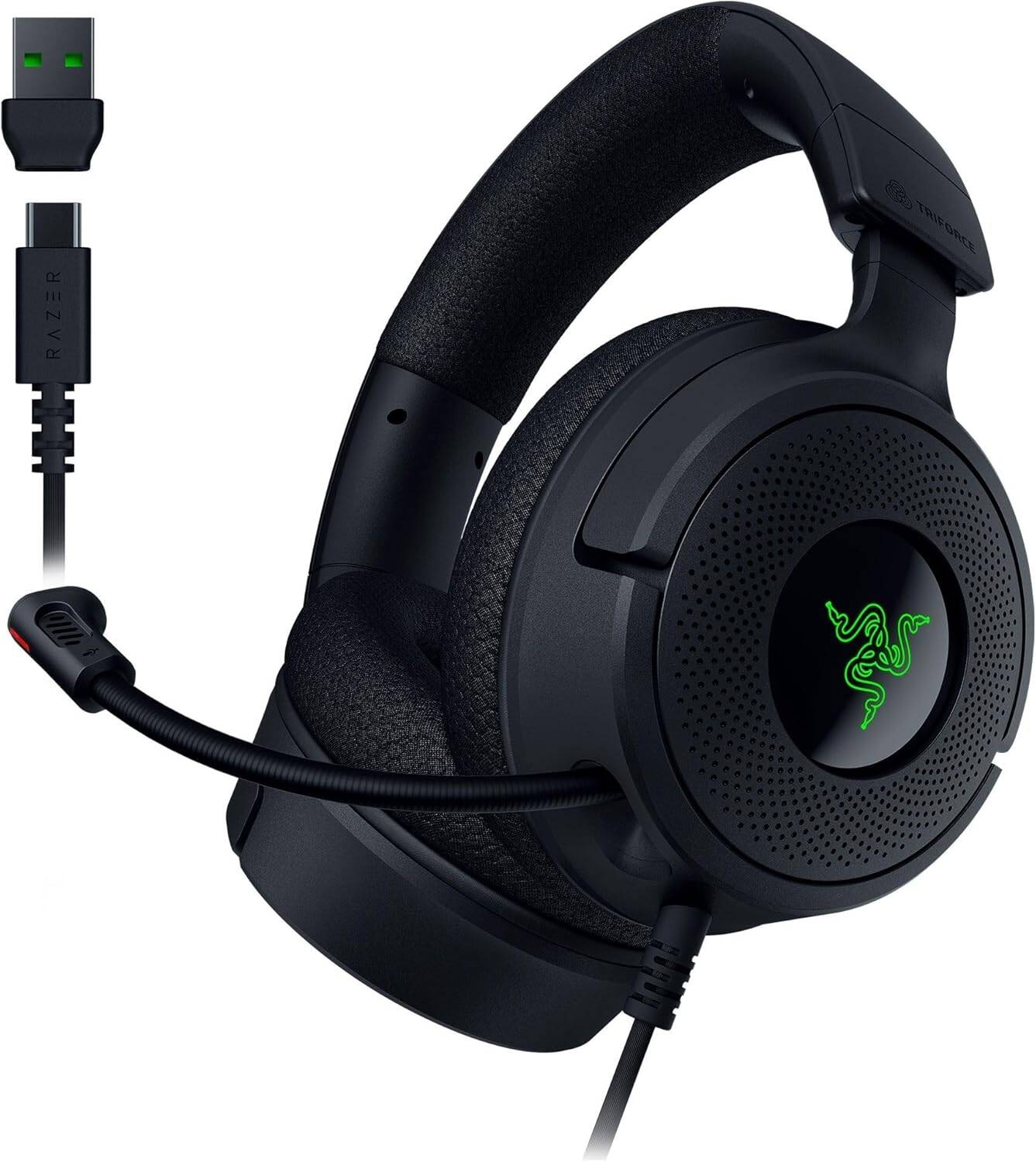 Razer Kraken V4 X Wired Gaming Headphones, 40mm Razer TriForce Driver, Retractable Razer HyperClear, Unidirectional Pick-Up Pattern, Hybrid Fabric & Leatherette Cushions, Black | RZ04-05180100-R3M1 - Image 1