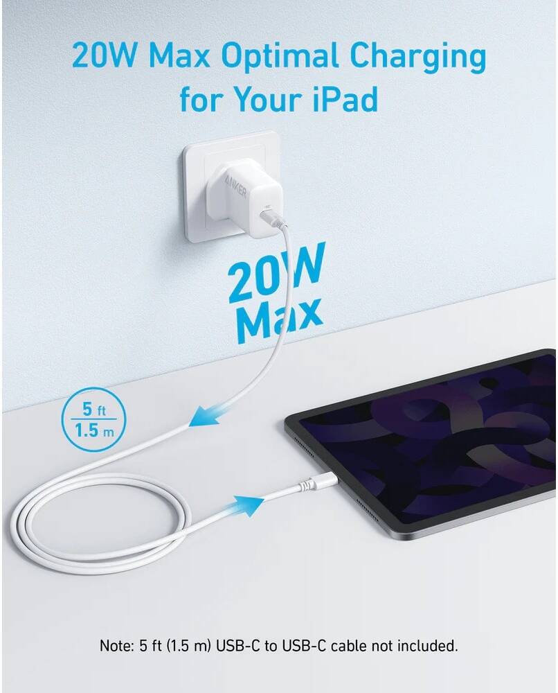 Anker 312 20W Wall Charger, USB-C Power Delivery Port, PowerIQ 3.0 Technology, Dynamic Temperature Sensor, MultiProtect, White | A2347K21 thumbnail 5