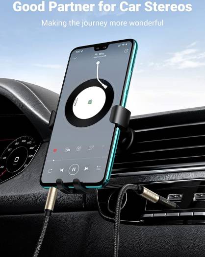 Ugreen 3.5mm Male To Male Auxiliary Aux Audio Cable, Nylon Braided With Silver-Plating Copper Core, For Smartphone / Speaker, 1m Length, Gray - Gold | 10602 thumbnail 5