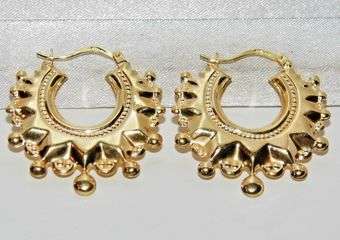 9ct gold spiked large victorian style creole hoop ladies earrings code 109