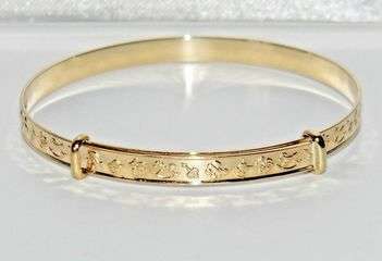 New solid 9ct gold embossed expanding baby bangle   uk hallmarked code 95