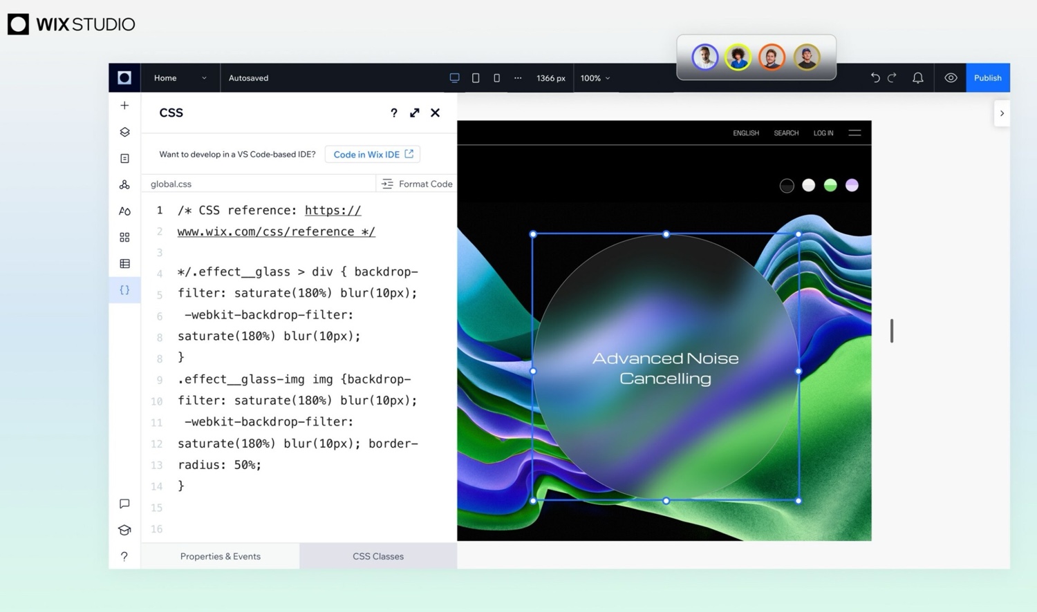 Wix website builder editor interface showing the drag-and-drop design tools.