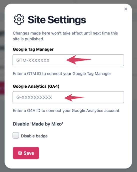 Site Settings Details