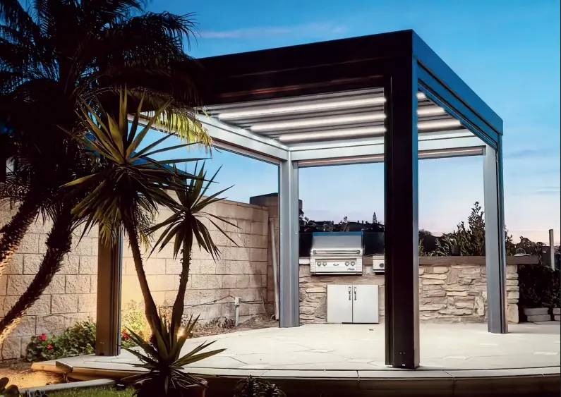 "Luxury outdoor BBQ kitchen with aluminum roof – perfect gazebo alternative for Markham and Vaughan backyards"