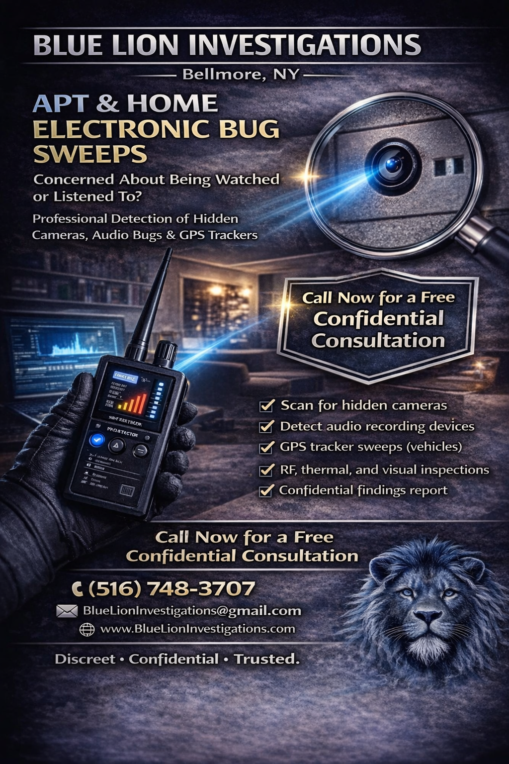 <span>Professional Electronic Bug Sweep Services Protect Your Privacy From Hidden Cameras, Audio Recording Bugs, and GPS Tracking Devices.</span>