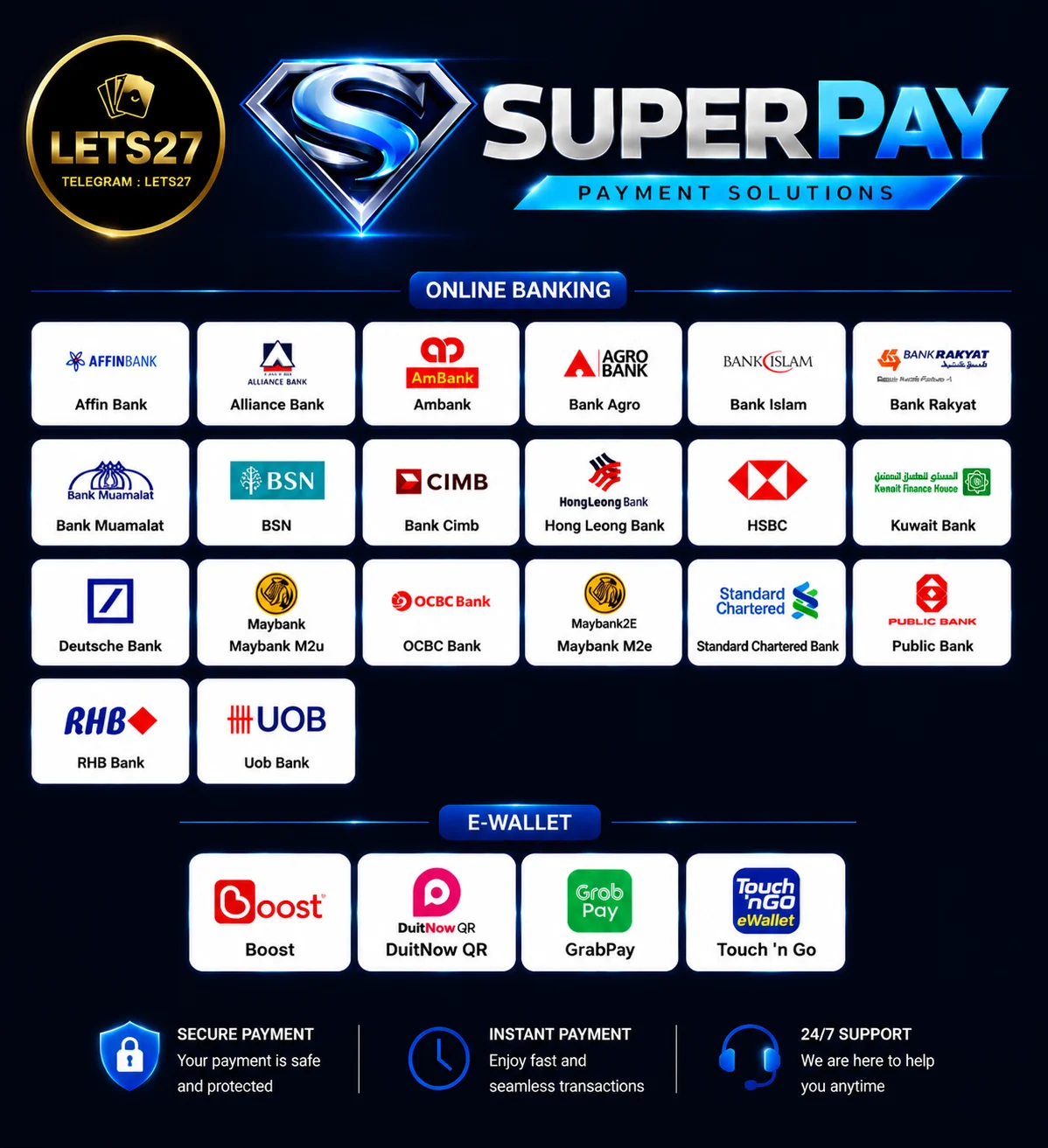 <span>LETS27 OFFICIAL PAYMENT & TOP-UP CHANNEL NOW AVAILABLE</span>