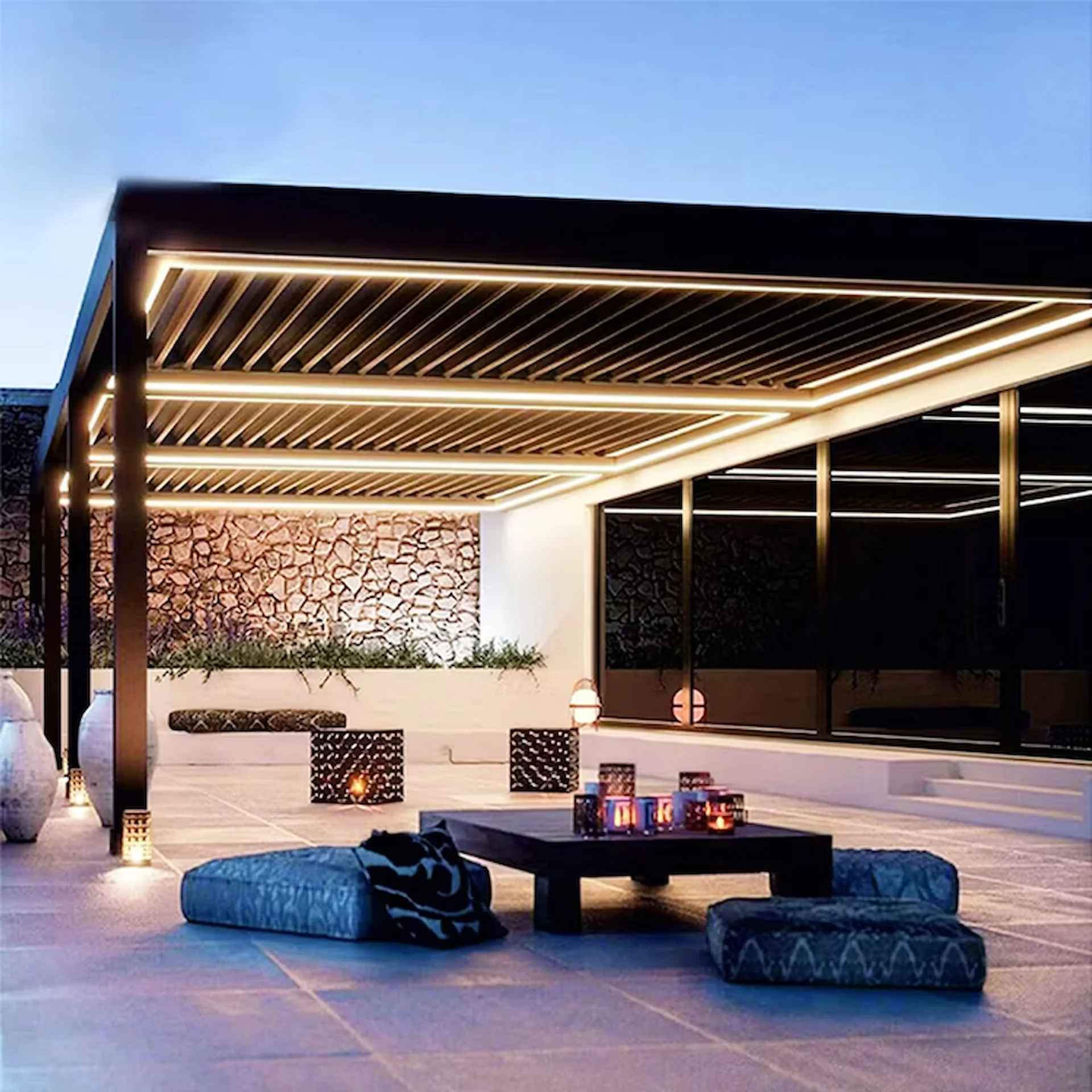 Modern Pergola Louvers with Ambient Lighting – German Mills