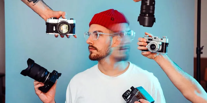 Creator surrounded by cameras