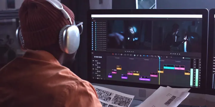 Editor working on a video timeline