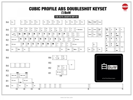 130 Key ABS Double Shot Cubic Keycap Set - White (BoW) (Tai-Hao)