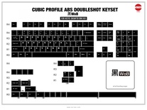 130 Key ABS Double Shot Cubic Keycap Set - Black (WoB) (Tai-Hao)