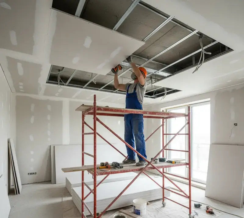 Trockenbau – Abgehängte Gipskartondecke, einlagig