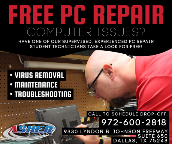 IT Department at Asher College in Dallas Offers Free Computer Repair