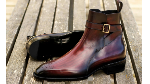 Handcrafted Men's Custom Burgundy Jodhpur Boots With Goodyear Welt