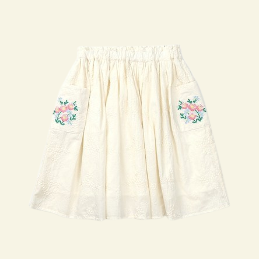 룰라비 아이보리 플라워 자수 스커트 9y