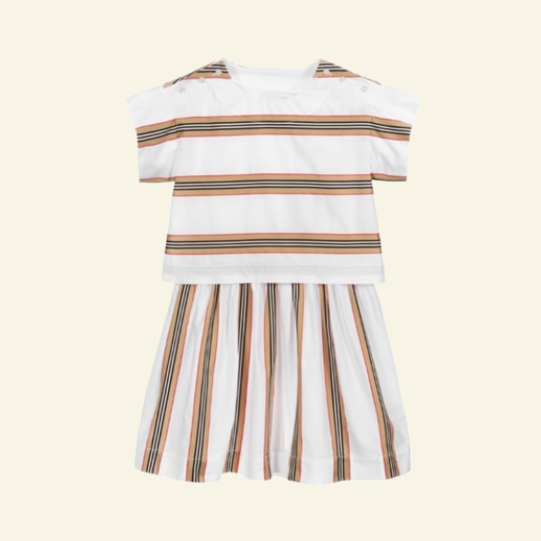 버버리 키즈 화이트 스트라이프 원피스 140 10y