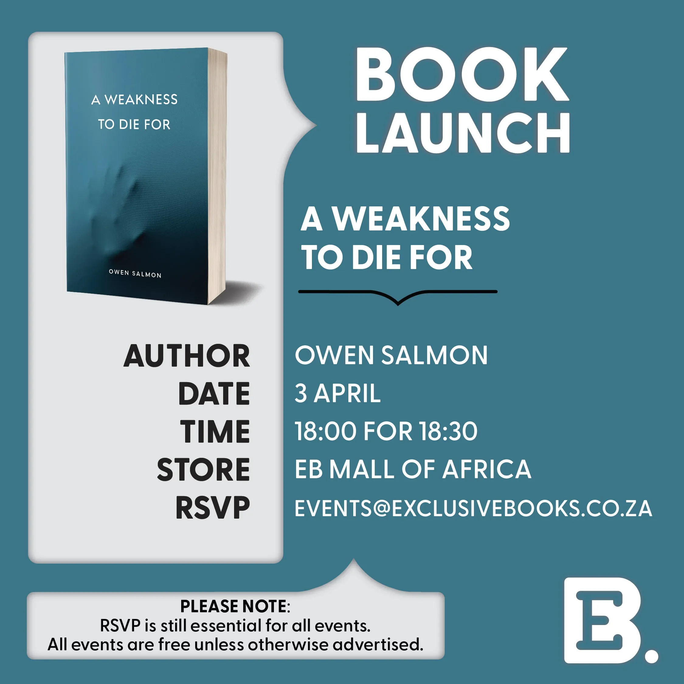 A WEAKNESS TO DIE FOR BOOK LAUNCH