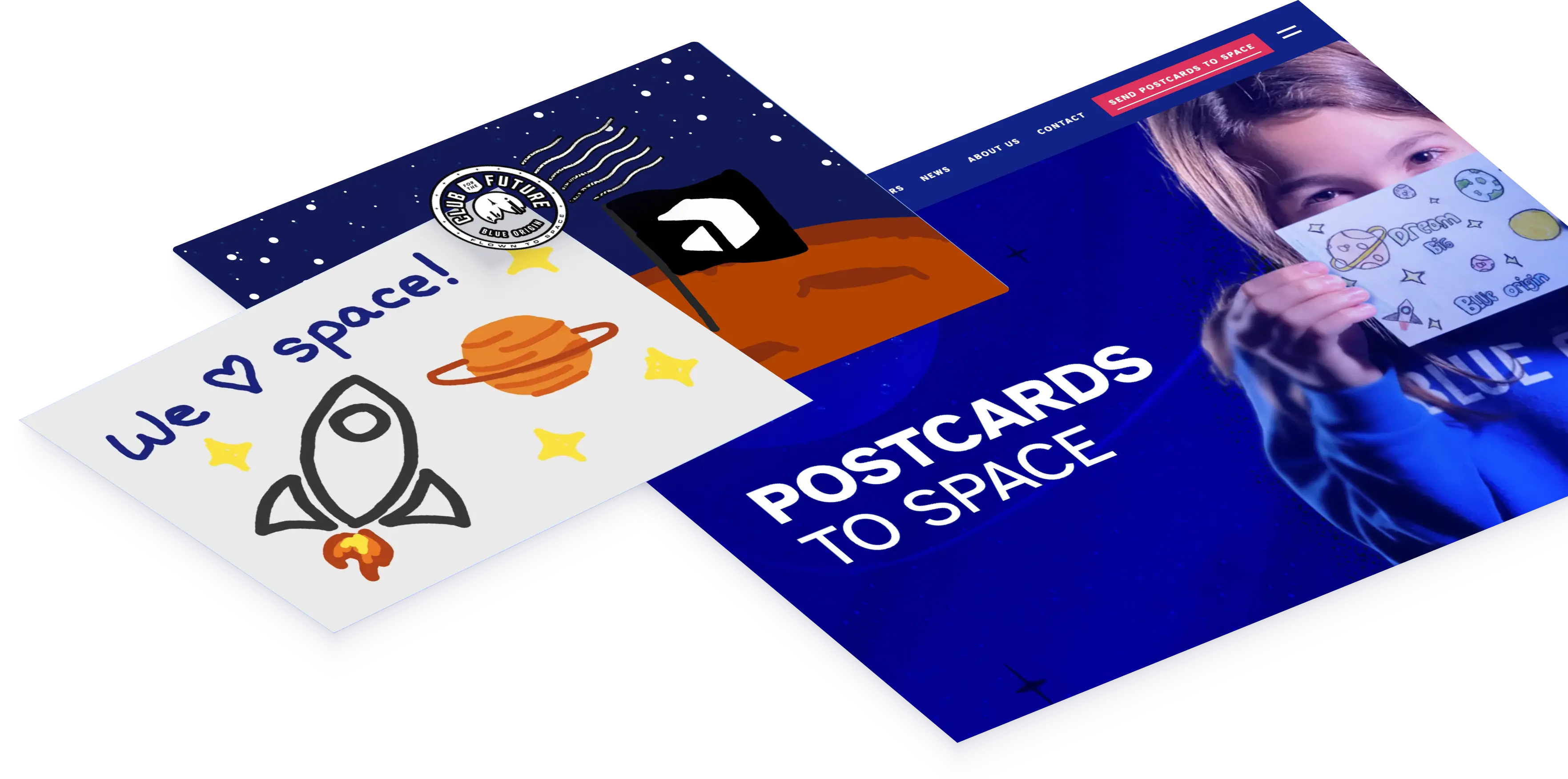 Club for the Future postcards and homepage skewed hero