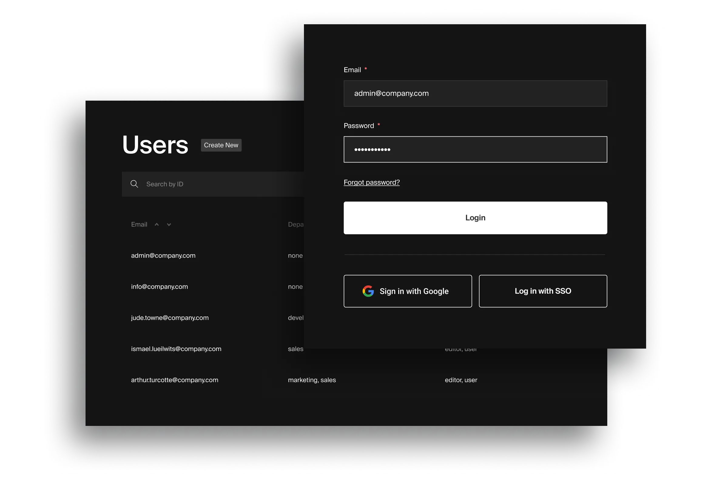 A users list and a sso login modal.