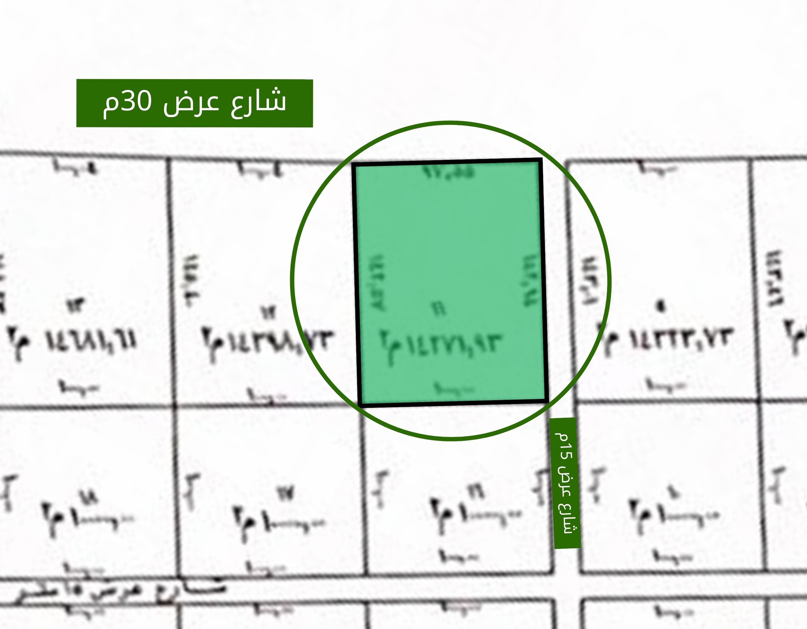 أرض زاوية زراعية في الجلة وتبراك بمساحة 14,271.93 متر مربع .. شارع 30م + شارع 15م