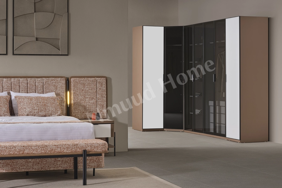 Moka Kiremit Köşe Dolaplı Yatak Odası