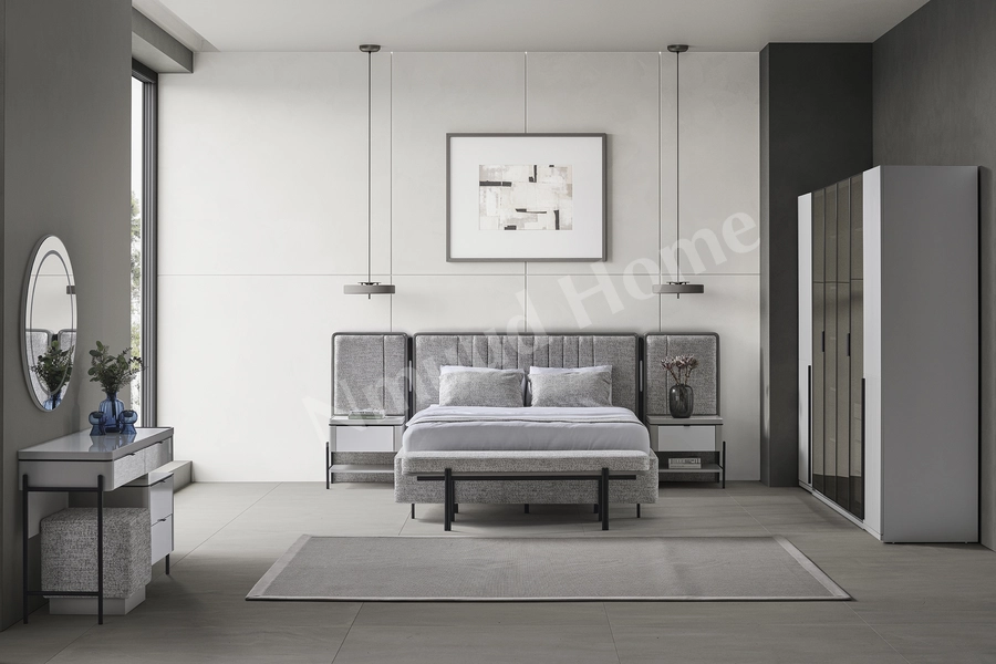 Moka Gri Köşe Dolaplı Yatak Odası Takımı