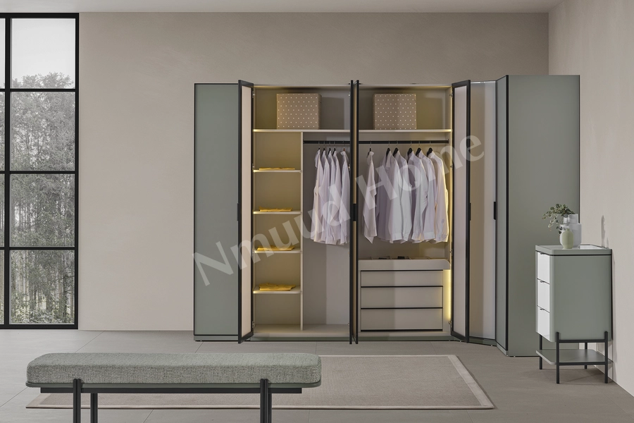 Moka Yeşil Köşe Dolaplı Yatak Odası