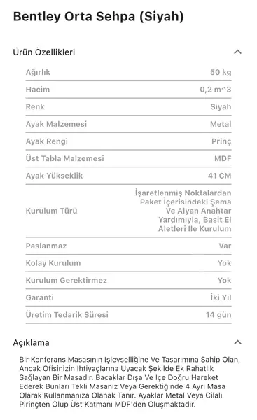 Bentley Siyah Orta Sehpa