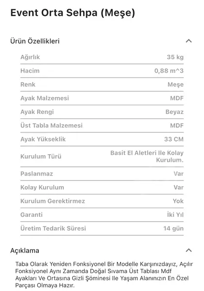 Event Meşe Orta Sehpa