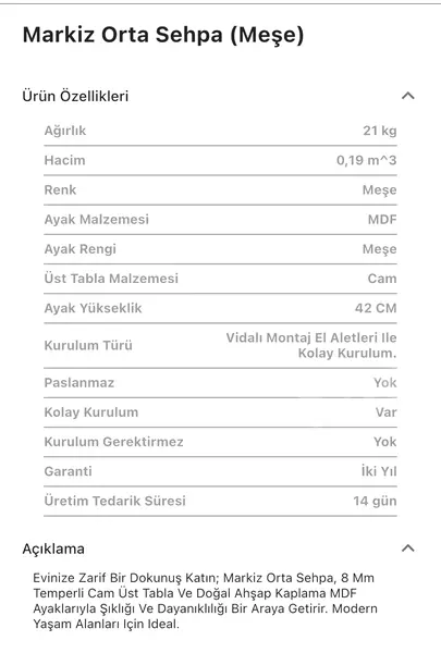 Markiz Meşe Orta Sehpa