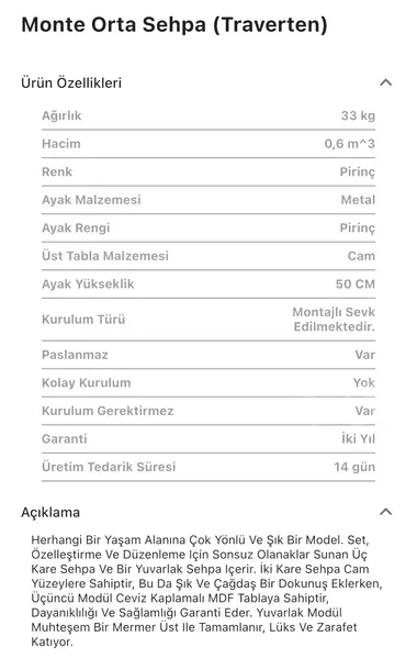 Monte Traverten Orta Sehpa