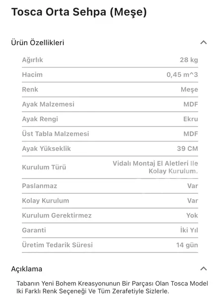 Tosca Meşe Orta Sehpa