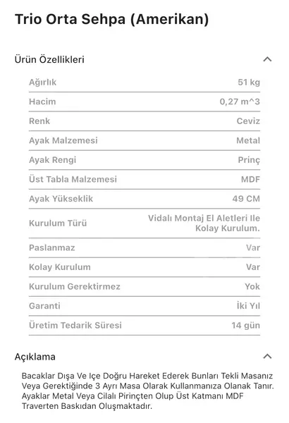 Trio Amerikan Ceviz Orta Sehpa