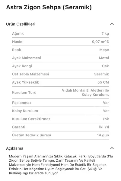 Astra Seramik Zigon Sehpa