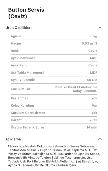 Button Ceviz Yan Sehpa