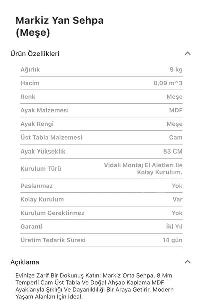 Markiz Meşe Yan Sehpa