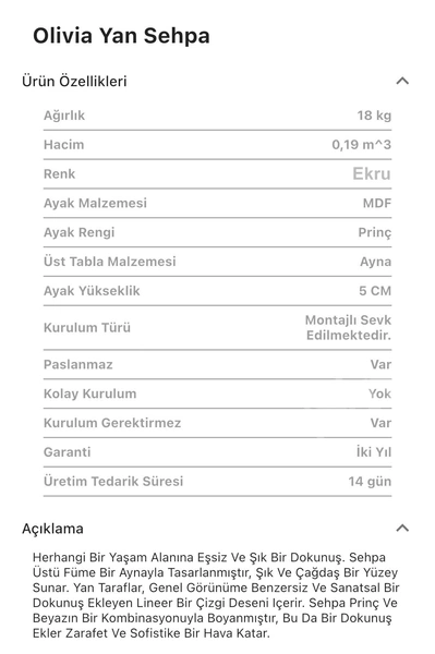 Olivia Ekru Yan Sehpa