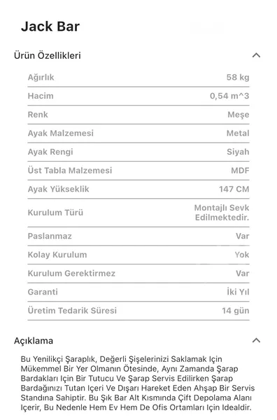 Jack Meşe İçecek Dolabı